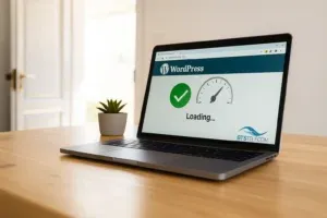 O persoană care lucrează la un laptop, simbolizând procesul de optimizare a unui site WordPress