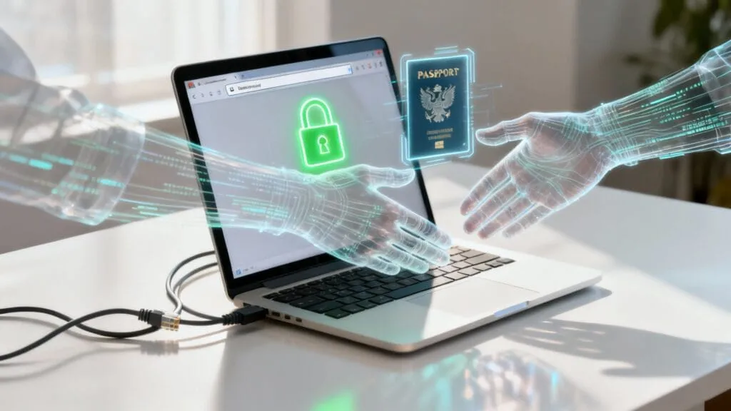 Securitate digitală și biometrică pentru pașaport electronic pe laptop cu criptare și autentificare online