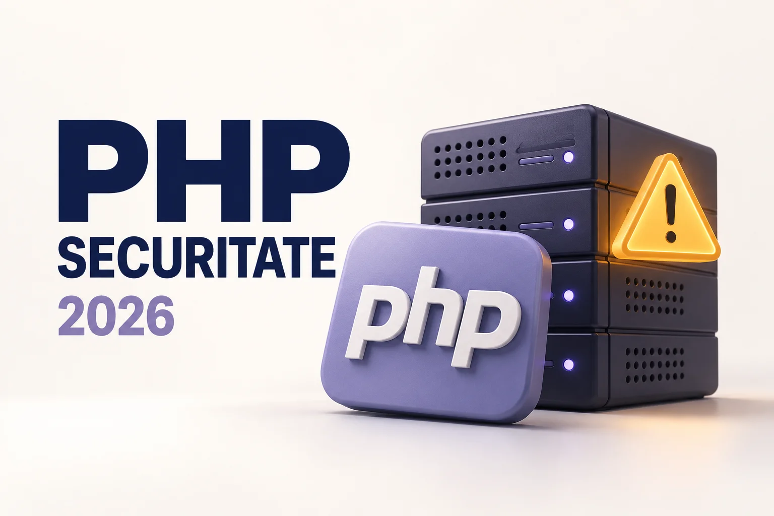 PHP — Securitate 2026: servere și simbol de avertizare